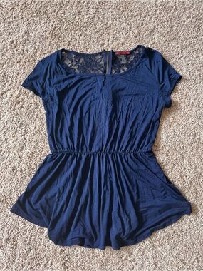 BKE Navy Lace-Back Peplum Top